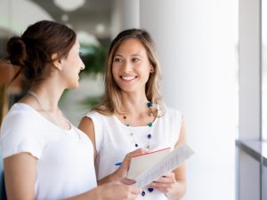 two women talking