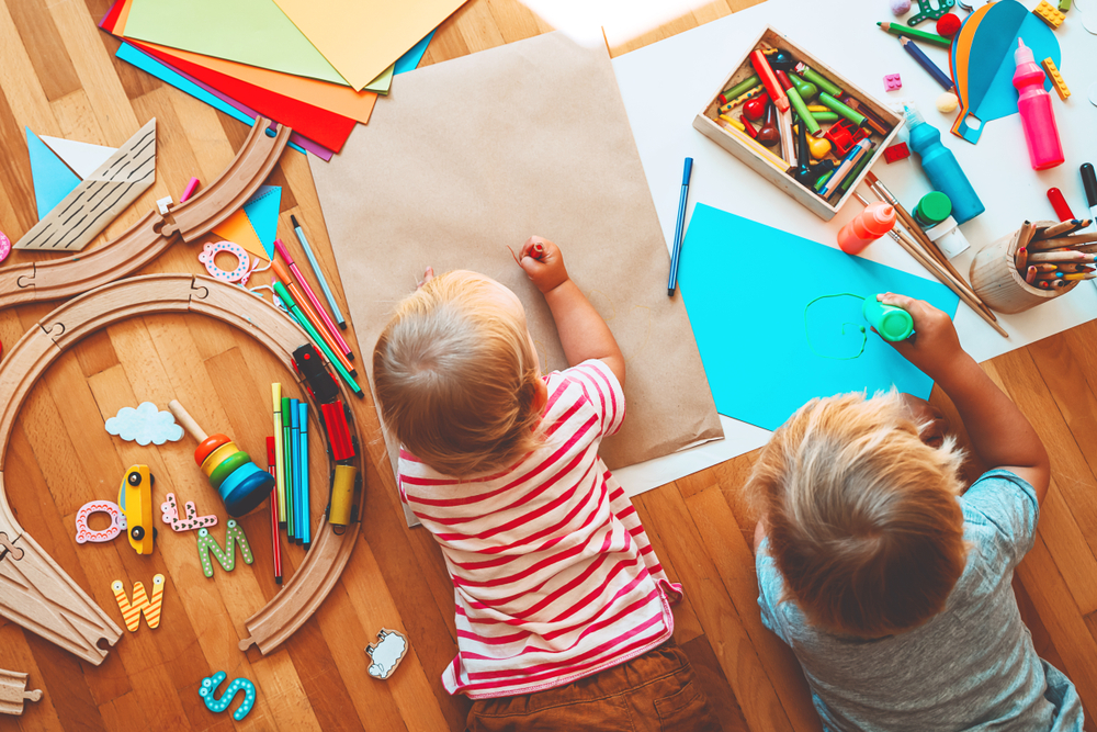 children doing art in daycare